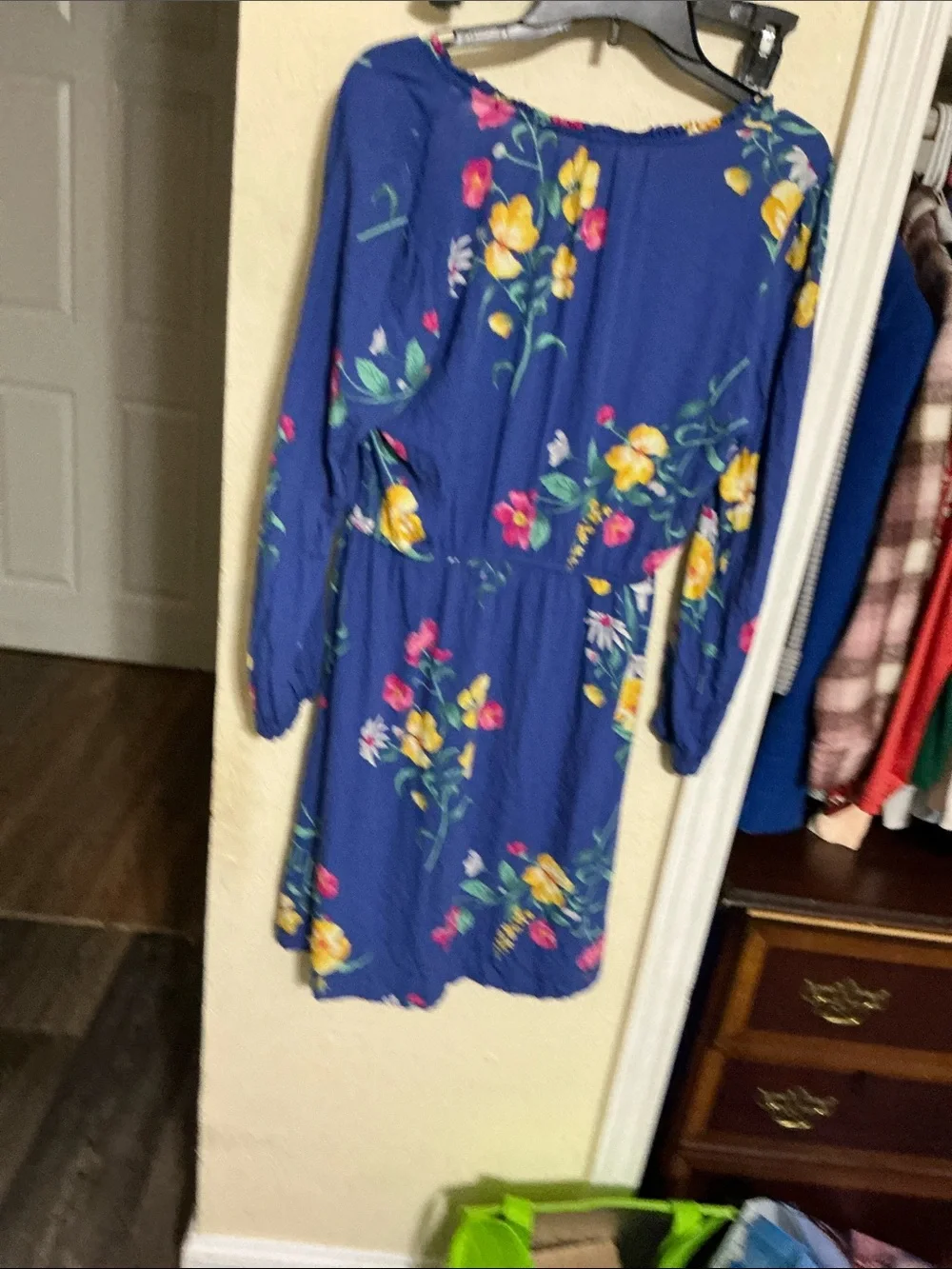 Old Navy Blue Floral Long-Sleeve Casual Dress women’s size medium